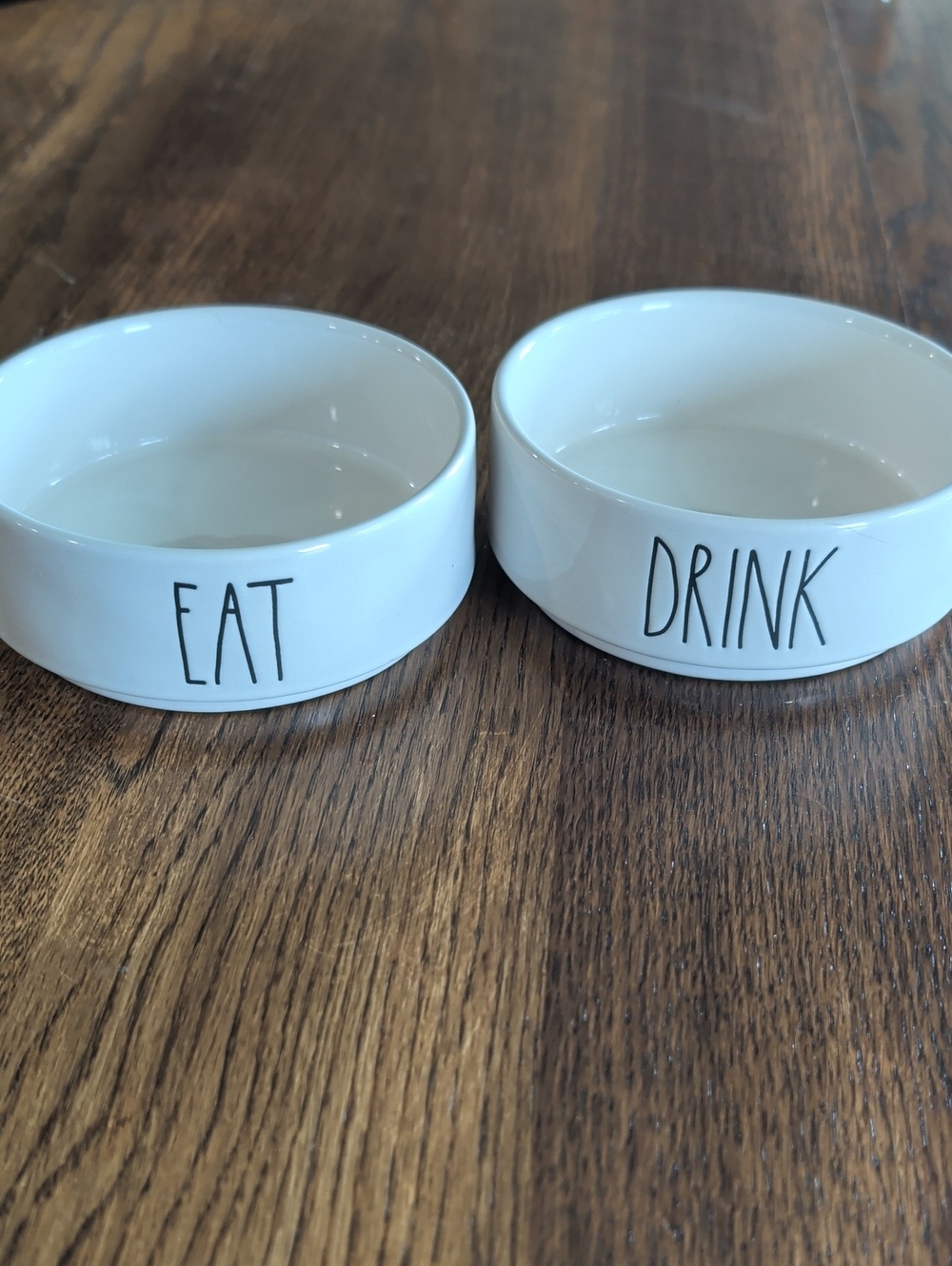 Rae Dunn White Ceramic Pet Bowls — EAT & DRINK Set